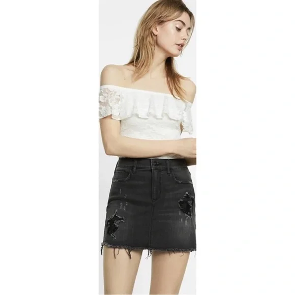 EXPRESS Off The Shoulder Ruffle Lace Thong Bodysuit - Picture 16 of 16